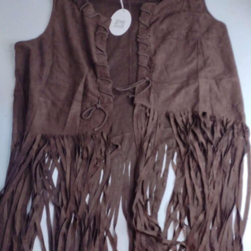 Hotouch Women Fringe Vest Faux Suede Tassels New w Tags Open-Front Large (C1)
